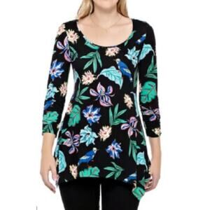 Philosophy Black Bird Floral Handkerchief Tunic Top NWT Sz S